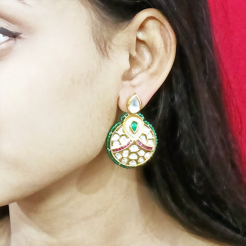 Gold Plated Beautifully Beaded Kundan Earrings