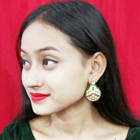 Gold Plated Beautifully Beaded Kundan Earrings