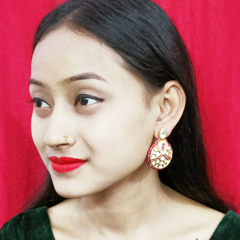Gold Plated Beautifully Beaded Kundan Earrings
