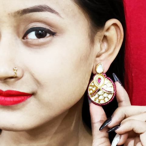 Gold Plated Beautifully Beaded Kundan Earrings