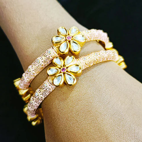 Gold Plated Kundan & Oxidized Bracelet (Design 80)