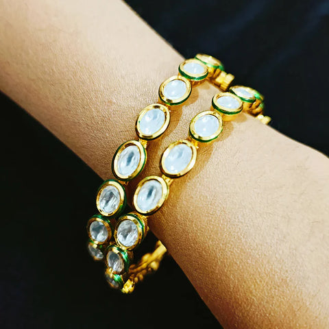 Designer Gold Plated Royal Kundan Openable Bangle/Bracelet (Design 133)
