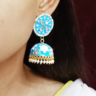 Enamel Beautifully White Beaded Pearl Jhumki Earrings