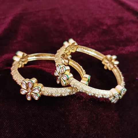 Gold Plated Kundan & Oxidized Bracelet (Design 80)