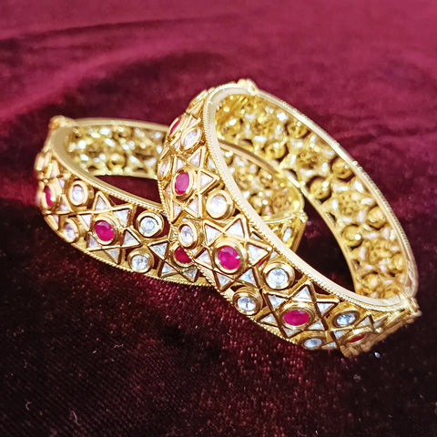 Designer Gold Plated Royal Kundan Openable Bracelet (Design 101)