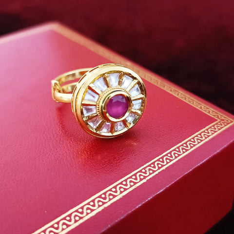 Designer Gold Plated Royal Kundan Beaded Ring (Design 178)
