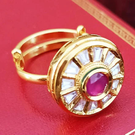 Designer Gold Plated Royal Kundan Beaded Ring (Design 178)