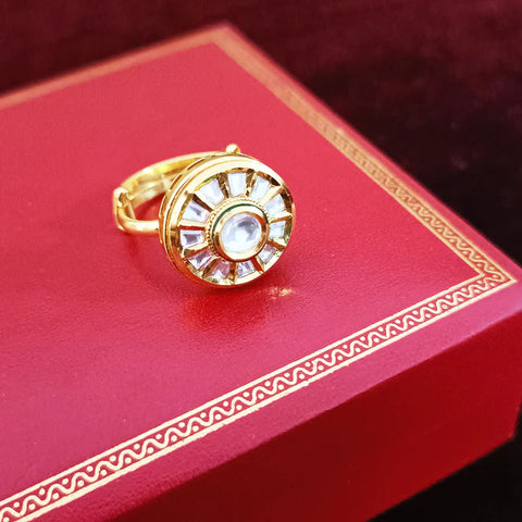 Designer Gold Plated Royal Kundan Beaded Ring (Design 178)