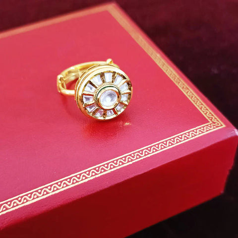 Designer Gold Plated Royal Kundan Beaded Ring (Design 178)