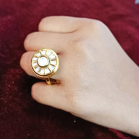 Designer Gold Plated Royal Kundan Beaded Ring (Design 178)