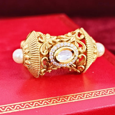 Designer Gold Plated Royal Kundan & Beaded Ring (Design 114)