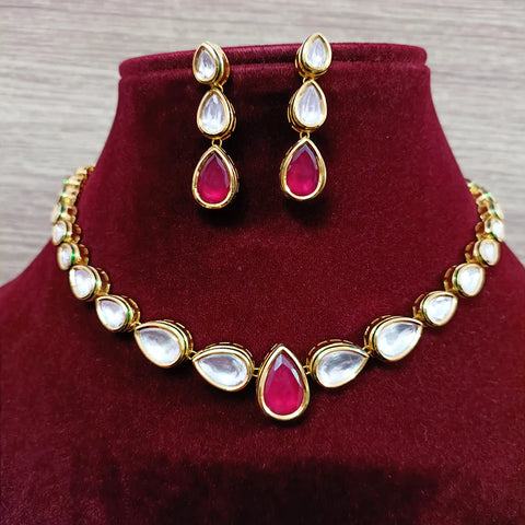 Designer Gold Plated Kundan Necklace with Earrings