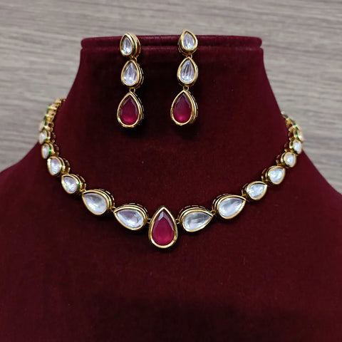 Designer Gold Plated Kundan Necklace with Earrings