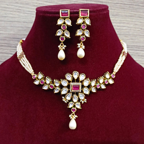 Designer Gold Plated Royal Kundan Necklace with Earrings (D362)
