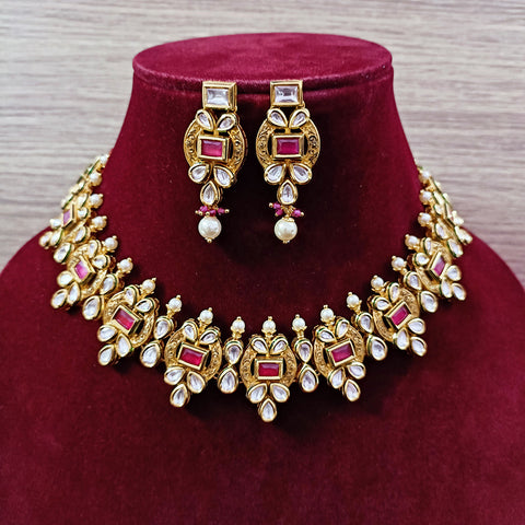 Designer Gold Plated Royal Kundan Necklace with Earrings (D347)
