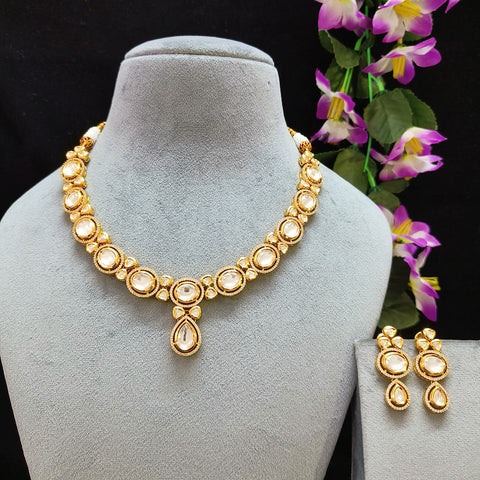 Designer Gold Plated Royal Kundan Necklace with Earrings (D404)