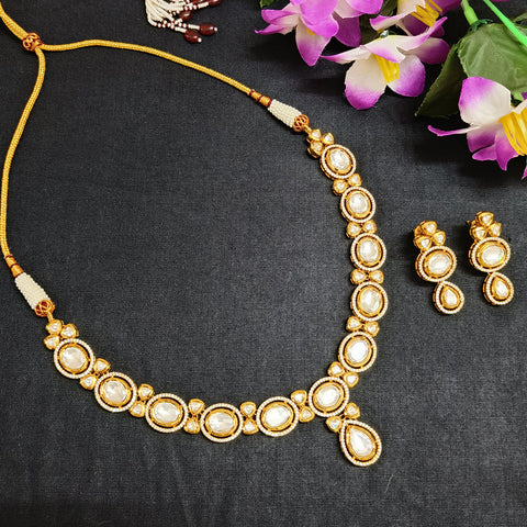 Designer Gold Plated Royal Kundan Necklace with Earrings (D405)