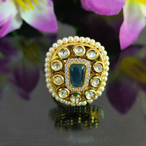 Designer Gold Plated Kundan Beaded Ring