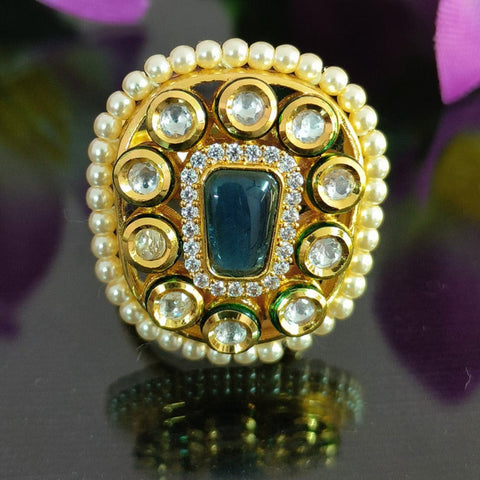 Designer Gold Plated Kundan Beaded Ring