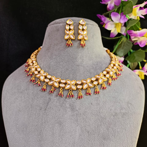 Designer Gold Plated Royal Kundan Necklace with Earrings (D398)