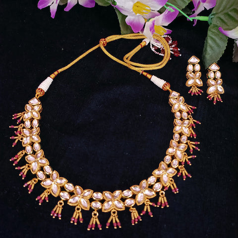 Designer Gold Plated Royal Kundan Necklace with Earrings (D398)
