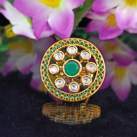 Designer Gold Plated Royal Kundan Beaded Ring (Design 119)