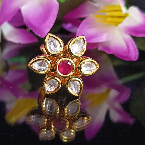 Designer Gold Plated Royal Kundan Beaded Ring (Design 174)