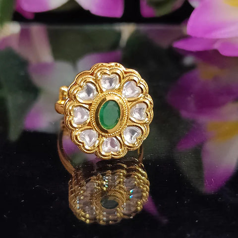 Designer Gold Plated Kundan Ring (Design 67)
