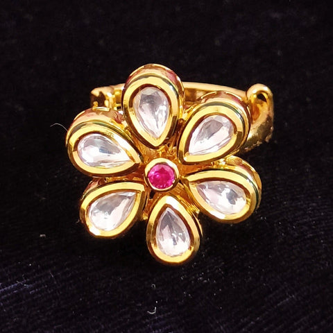 Designer Gold Plated Royal Kundan Beaded Ring (Design 170)