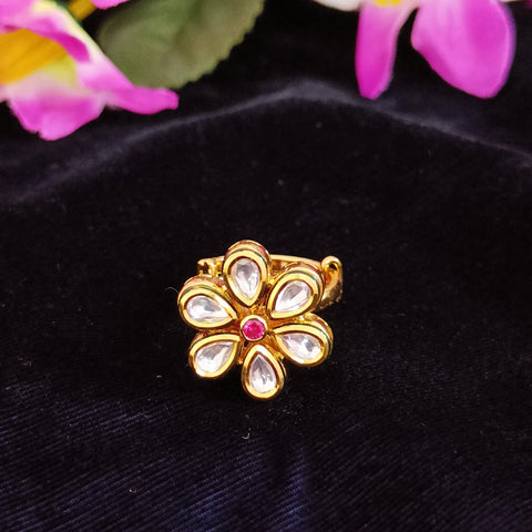 Designer Gold Plated Royal Kundan Beaded Ring (Design 170)