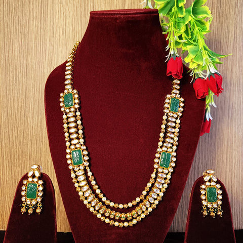 Designer Gold Plated Royal Kundan Necklace with Earrings (D382)