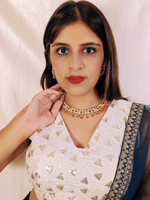 Designer Gold Plated Royal Kundan Necklace with Earrings (D398)