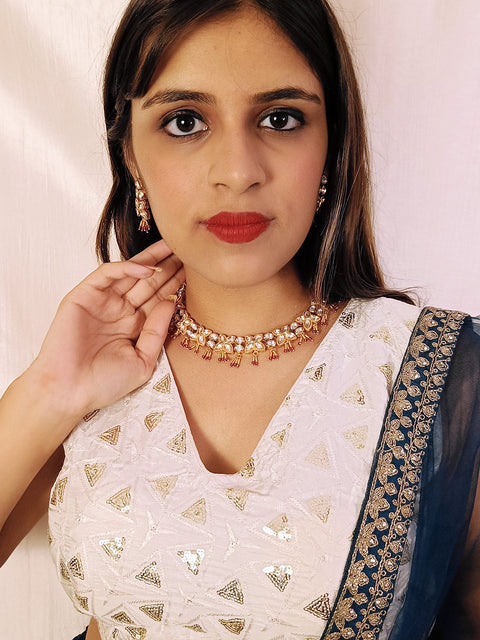 Designer Gold Plated Royal Kundan Necklace with Earrings (D398)