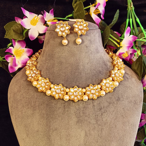 Designer Gold Plated Royal Kundan Necklace with Earrings (D379)
