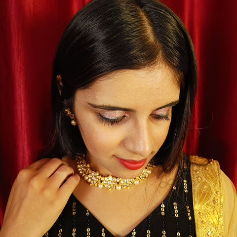 Designer Gold Plated Royal Kundan Necklace with Earrings (D379)