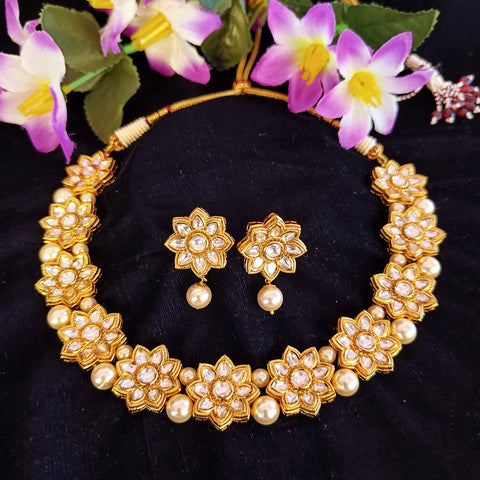 Designer Gold Plated Royal Kundan Necklace with Earrings (D379)