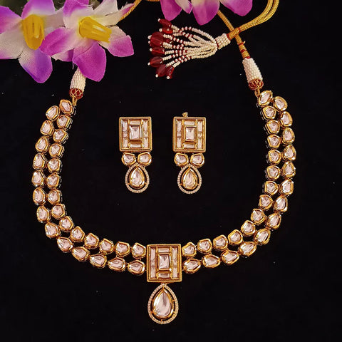 Designer Gold Plated Royal Kundan Necklace with Earrings (D387)