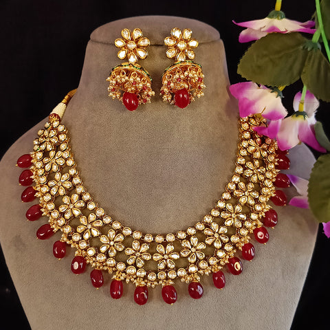 Designer Gold Plated Royal Kundan & Ruby Necklace (D530)