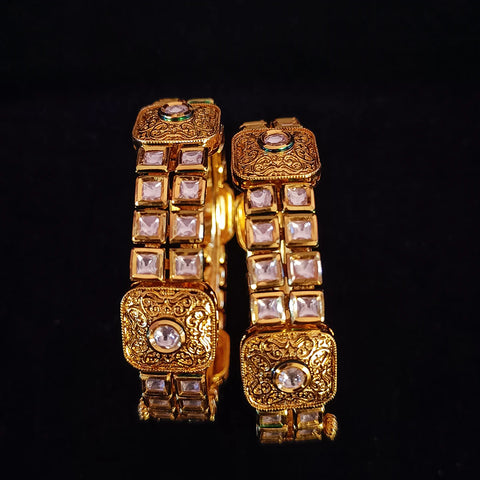 Designer Gold Plated Royal Kundan Openable Bracelet (Design 123)