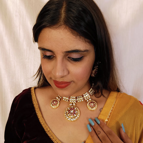 Bridal Designer Gold Plated White Kundan Set (D137)