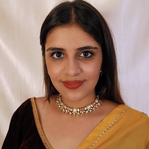 Designer Gold Plated Royal Kundan Beads Necklace with Earrings (D415)