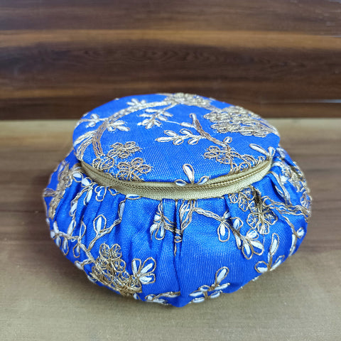 Handmade Golden Embroidery Jewelry & Bangle Box, Handmade Matki, Indian Wedding Gift Box, Pooja Return Gifts