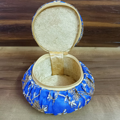 Handmade Golden Embroidery Jewelry & Bangle Box, Handmade Matki, Indian Wedding Gift Box, Pooja Return Gifts