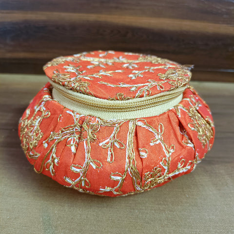 Handmade Golden Embroidery Jewelry & Bangle Box, Handmade Matki, Indian Wedding Gift Box, Pooja Return Gifts