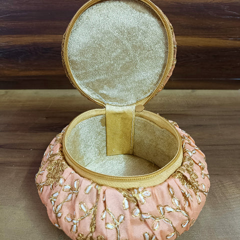 Handmade Golden Embroidery Jewelry & Bangle Box, Handmade Matki, Indian Wedding Gift Box, Pooja Return Gifts