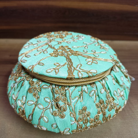 Handmade Golden Embroidery Jewelry & Bangle Box, Handmade Matki, Indian Wedding Gift Box, Pooja Return Gifts