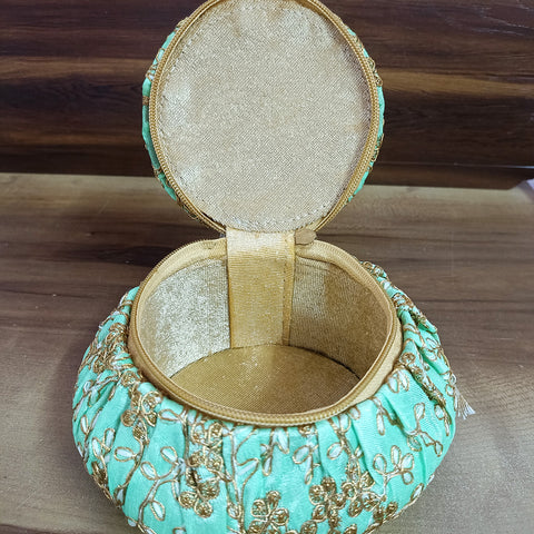 Handmade Golden Embroidery Jewelry & Bangle Box, Handmade Matki, Indian Wedding Gift Box, Pooja Return Gifts