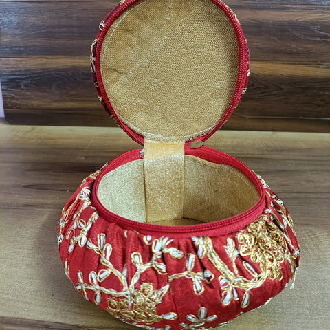 Handmade Golden Embroidery Jewelry & Bangle Box, Handmade Matki, Indian Wedding Gift Box, Pooja Return Gifts