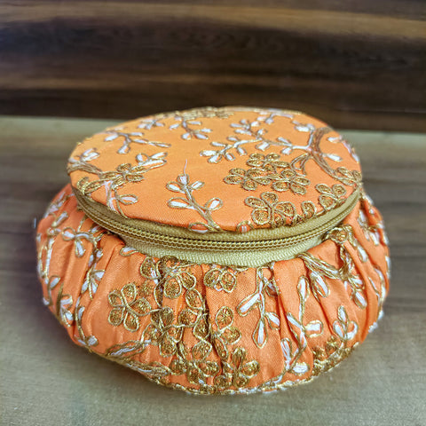 Handmade Golden Embroidery Jewelry & Bangle Box, Handmade Matki, Indian Wedding Gift Box, Pooja Return Gifts