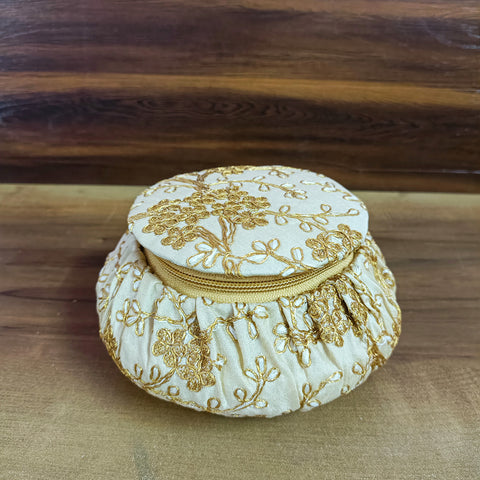 Handmade Golden Embroidery Jewelry & Bangle Box, Handmade Matki, Indian Wedding Gift Box, Pooja Return Gifts